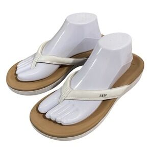 Reef Cushion Cloud Sandals Women's Size 10 White Platform Wedge Flip Flops Beach